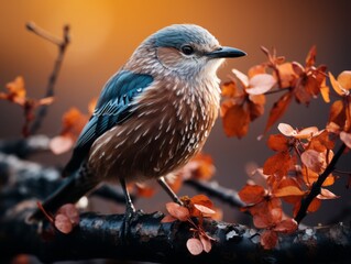 Bird on twig in autumn