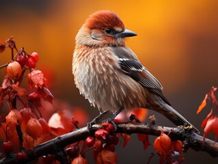 Naklejka premium Bird on twig in autumn