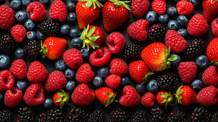 beautiful background with strawberries and blueberries
