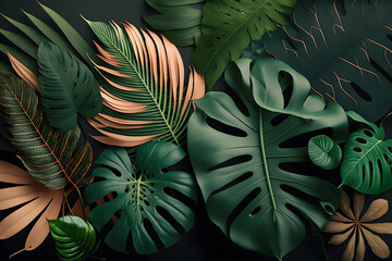 Background of bright tropical leaves