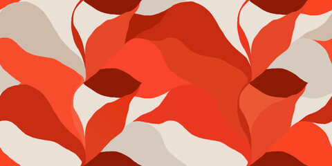 Minimalist abstract organic shapes pattern. Beautiful red floral collage contemporary print. Fashionable template for design. - 652214797