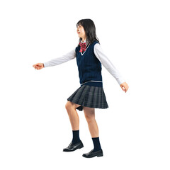 歩く制服の女子学生　背景透過切り抜きPNG