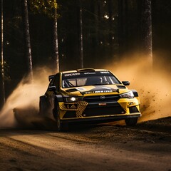rally racing car is racing on dirt road, ai generative