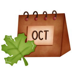 calendar with autumn leaf