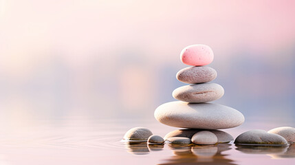 Tranquil Zen Stones on Water Background Spa Therapy, Purity, Harmony, and Balance Concept for Wellness, Meditation, Inner Peace, Ideal for Mindfulness and Relaxation 