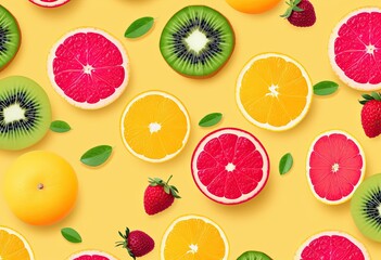 mixed fruit pattern banner wallpaper