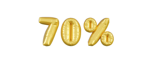 Gold balloons business header. 70 percent advertising symbol letter 3d vector.