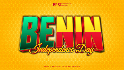 benin editable text effect with benin flag pattern suitable for poster design about holiday, Feast day or benin independence day moment