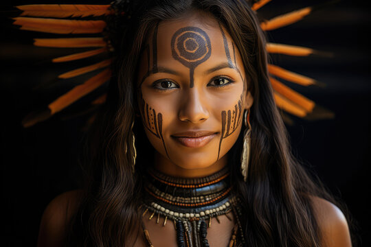 Indigenous Brazilian young woman, Portrait of guarani ethnicity