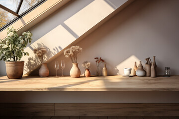 modern countertop with dishes in the kitchen