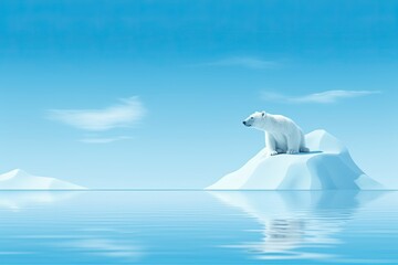 Fototapeta premium Lonely polar bear standing on an ice floe with blue colors. Generative AI