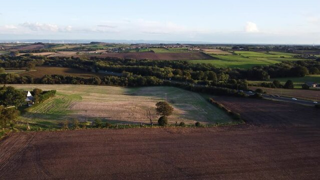 Agricultural Fields in Castle Eden Village in County Durham near A19 Motorway - Aerial Drone 4K HD