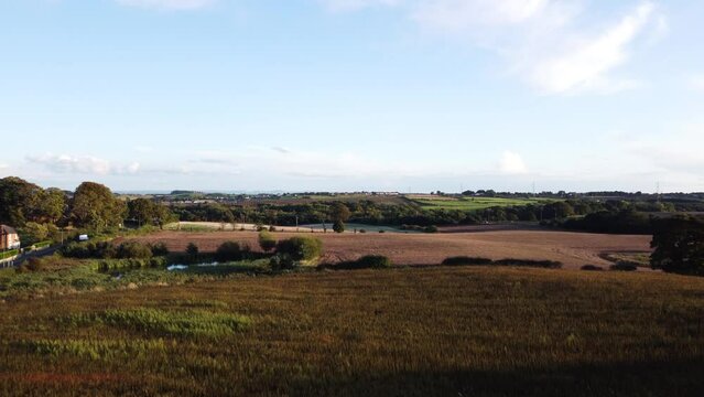 Scenic Shot of Fields in Castle Eden Village in County Durham near A19 Motorway - Aerial Drone 4K HD