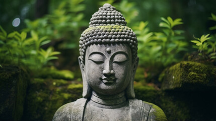 Grey stone statue head face of Buddha