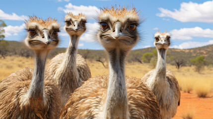 Group of Emu birds in the wild - obrazy, fototapety, plakaty