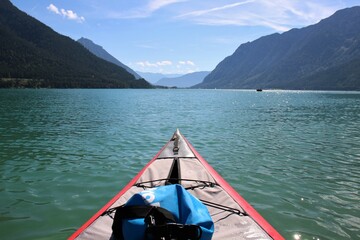 first person perspective kayak on a lake in Austria