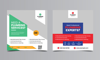 plumbing services social media post template. professional rooting service business web banner template 