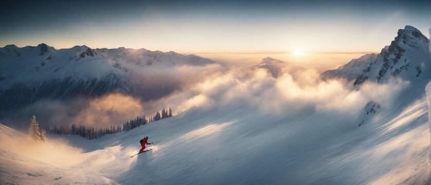 Snowy landscape in the mountains. Highly detailed and realistic concept design illustration