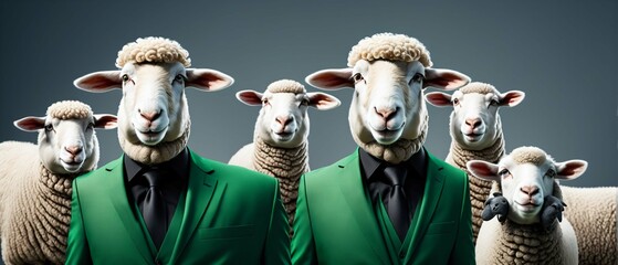 Distinguish yourself. Sheep in business suit. Highly detailed and realistic illustration - obrazy, fototapety, plakaty