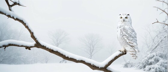 Owl in snow landscape. Closeup. Very detailed and realistic concept design illustration