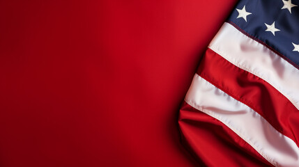 Amercian flag isolated on red background copy spacing banner. Veterans Day, Memorial Day, Independence Day, Patriot Day - obrazy, fototapety, plakaty