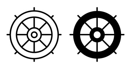Ship steering wheel icon vector icon set in black color. Suitable for apps and website UI designs