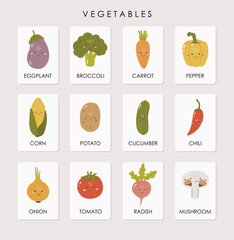 Vegetables Cards, Educational Cards, Kids materials, Kindergarten vector, School materials, Educational Vegetables vector, Kids cards