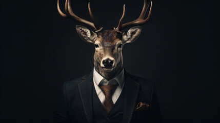 Horned sir deer wearing formal suit