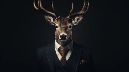 Fotobehang Horned sir deer wearing formal suit © Gefer