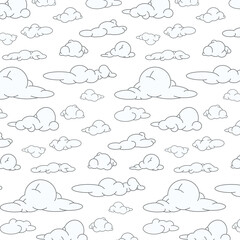 Fototapeta premium White clouds pattern with black line on transparent background vector graphics, design elements for packaging and textile design, nature elements