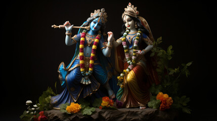 Idols of Lord Krishna and Radha - obrazy, fototapety, plakaty