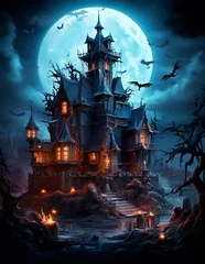 Fotobehang Spooky halloween house, creepy halloween mansion © Daria