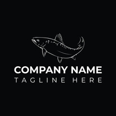 The new logo for a fish farm is the Lobster, Salmon Silhouette Icon on a Black Background. Vector.