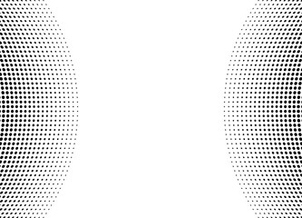 Duotone dot pattern. Halftone fade gradient. Black white pop art background. Comic banner with half tone effect. Cartoon print. Anime radial backdrop. Monochrome gradation frame. Vector illustration