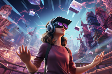 User in a virtual reality headset exploring a simulated blockchain ecosystem, interacting with nodes and connections in the virtual space