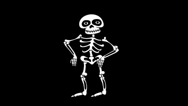 Cartoon style talking funny skeleton short movie clip. HD video with the transparent background.