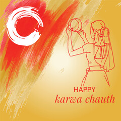 Free vector happy karwa Chauth with decorated puja thali of greeting card background