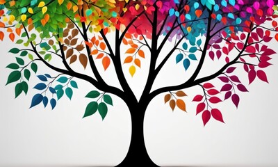 Colorful tree with leaves on hanging branches illustration background. 3d abstraction wallpaper
