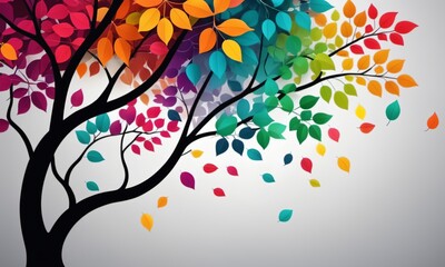 Colorful tree with leaves on hanging branches illustration background. 3d abstraction wallpaper