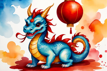 Traditional Chinese Dragon Illustration,  New Year Postcard, AI Generated