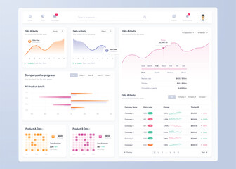 Infographic dashboard. UI design with graphs, charts and diagrams. Web interface template for business presentation.