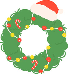 Christmas number 0, Cute decorated wreath number with santa hat