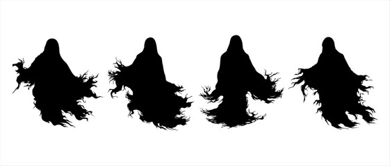 Vector Halloween Ghost Silhouette Set, Ghost Collection, isolated on white background, Vector Illustration	