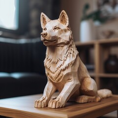 Wood carving statue of dog