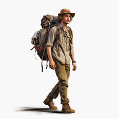 Fototapeta premium Portrait of male backpacker, isolated on white, transparent background