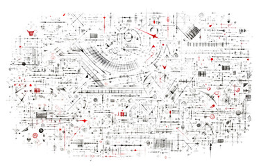 Abstract complex architectural sketch graph isolated on transparent white background