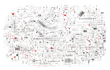 Muurstickers Abstract complex architectural sketch graph isolated on transparent white background © Photocreo Bednarek