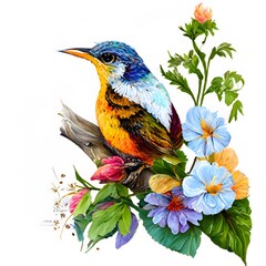 stunning highly detailed bird clip art flowers white background high resolution 8k 