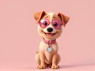 dog wearing glasses, 3D rendering. suitable for advertising and promotion of dog theme products