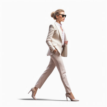 portrait of Businesswoman walking, isolated on white, transparent